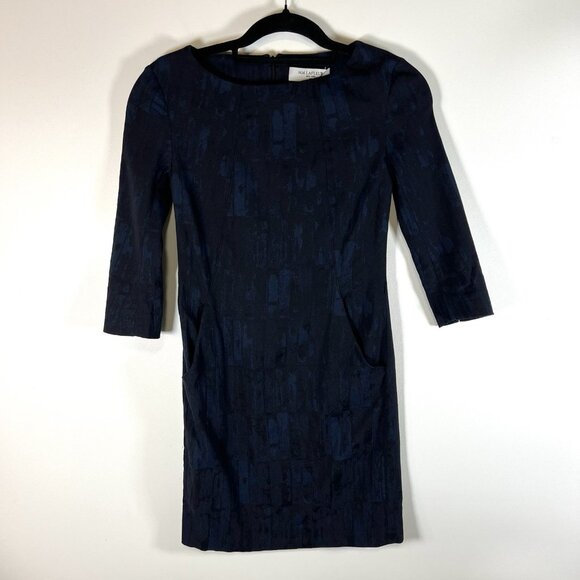 MM Lafleur Women's Navy Blue Cotton Blend Sheath Dress Pockets Size‎ 0 Designer - Picture 1 of 11
